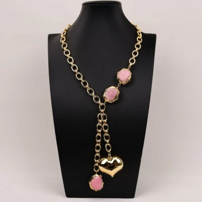 Gargantillas de cadena chapadas en oro collar de piedra de rodocrosita roja colgante de corazón grande Foto 1 de 4