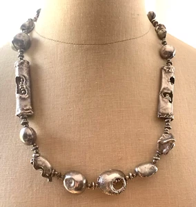 Vintage Artisan Sterling Silver Brutalist 132 Grams Bead Necklace & Earrings Set - Picture 1 of 21