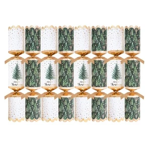 Premium Christmas Crackers Green White Gold Pack of 8 Xmas Dinner Hats Gifts - Picture 1 of 8