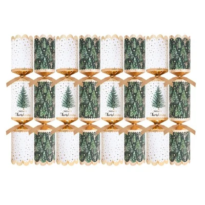 HARVEY & MASON Premium Christmas Crackers Green White Gold Pack of 8 Xmas Dinner Hats Gifts