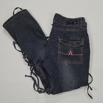 Pantalones de mezclilla Apollo Y2K con cordones para mujer 5/6 tiro bajo hebilla cargo rosa ropa de calle Foto 1 de 4