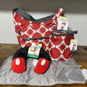Disney Baby XL Red White And Gray Minnie Mouse Diaper Bag Set NWT - Picture 1 of 24