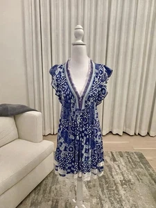 Poupette St Barth Sasha Fransen Minikleid Blau Mali Viskose Größe Small Strand - Bild 1 von 10
