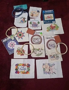 Lot 10 Vintage COMPLETED Cross Stitch Embroidery Craft Kits SUNSET DMC BURDETT - Picture 1 of 18
