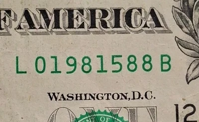 1981 Birthday/Anniversary Year $1 One  Dollar Bill Fancy Serial Number  - Image 1 of 3