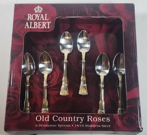 Royal Albert Old Country Roses 6 Demitasse Löffel Edelstahl Neu in OVP - Bild 1 von 6