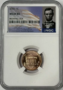 2025 P Lincoln Shield NGC MS69 RD Signature Portrait Labels Top Pop - Picture 1 of 3