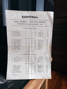 OHIO STATE Univ. vs DePaul Basketball Line-up Dec 3, 1949, Fairgrounds Coliseum - Picture 1 of 1