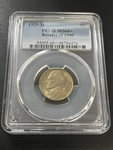 1939 D JEFFERSON NICKEL PCGS MS-66+ - UNCIRCULATED - Rev 40 - CERTIFIED SLAB -5C - Picture 1 of 2