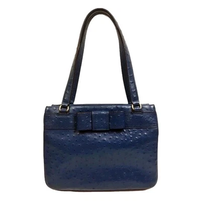 KATE SPADE New York Blue Ostrich Leather Bow Bag Handbag Purse Shoulder Bag - Image 1 of 4