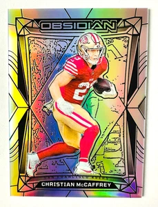 Tarjeta Panini Obsidian Christian McCaffrey 2024 PLATA Flood Prizm SP #/75 49ers! - Imagen 1 de 3