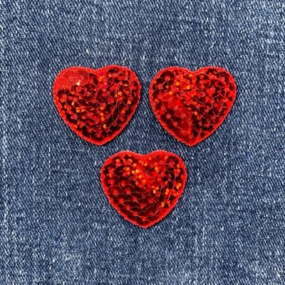 3-Pack Red Heart Applique Patch - Small Sequin Badges 1-1/16" (Iron On) - Image 1 of 2
