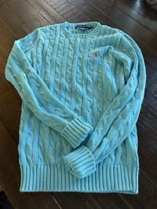 Polo Ralph Lauren maglione pullover donna turchese maglia cavo piccolo preppy - Foto 1 di 3
