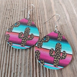 Southwest Boho Cowgirl Cactus Drop Dangle Hook Earrings Handmade Multicolor - Picture 1 of 4