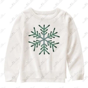 Gymboree Girls S 5-6 All Spruced Up Green Sequin Snowflake Sweater NWT Holiday - Picture 1 of 2