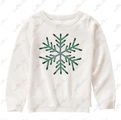 Gymboree Girls S 5-6 All Spruced Up Green Sequin Snowflake Sweater NWT Holiday - Image 1 of 2