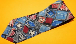 UNGARO PARIS MADE IN ITALY RED/BLUE/WHITE ABSTRACT DESIGN TIE - DESIGNER TIES. - Picture 1 of 3