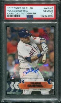 Tarjeta de novato Yulieski Gurriel 2017 Topps Nat'l BB Card Day Auto #AU-YG PSA 10 Foto 1 de 3