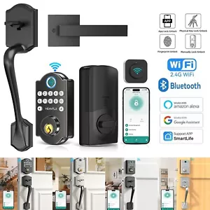 HEANTLE Front Door Lock Handle Set WiFi Keyless Entry Fingerprint Smart Deadbolt - Picture 1 of 31