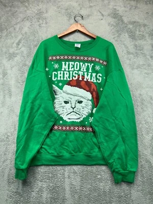 Meowy Navidad Gato Sudadera Para Hombres 2XL Verde Rojo Digital Pullover Manga Larga Foto 1 de 4