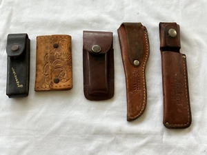 Leather Knife Sheath Lot 4 pc Gerber Schrade Leatherman Belt Holster + Key Keep - Picture 1 of 24