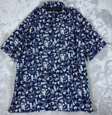 FUBU Shirt Men's 2X Blue Hawaiian All Over Print SS Button Up Y2K Hip Hop Casual - Image 1 of 4