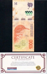 Argentina 1000 Pesos Hornero 2017 UNC banknote Fauna Series KM-366 Sufix PA - Picture 1 of 2