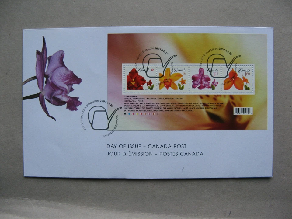 CANADÁ, cubierta FDC 2007, flores orquídeas Foto 1 de 1