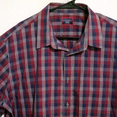UNTUCKit Shirt Mens 2XL Long Sleeve Button Wrinkle Free Blue Red Gray Stripes - Image 1 of 4