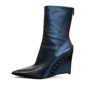 Helmut Lang schwarze Leder Keilabsatz Stiefel - Größe 39,5 - Bild 1 von 6