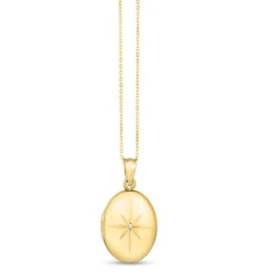 14k Yellow Gold 0.005ct Natural Diamond Oval Locket PENDANT 18" Necklace 3.6 Gr - Picture 1 of 3