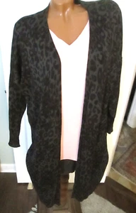Terra & Sky 0X (14W) Dark Leopard Print 3/4 Sleeve Open Cardigan Duster - Picture 1 of 9