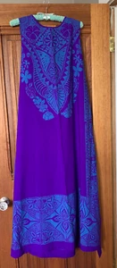 Vintage 60s Chinese Ethnic Batik Wrap Kimono Robe Dress Butterfiles Purple Blue - Picture 1 of 8