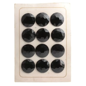 Card (12) large Deco vintage Czech black faceted glass buttons 36mm - Picture 1 of 5