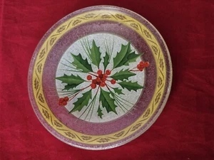 Holiday Gorham Fused Art Glass Christmas Decor Plate Round 6"  Festive Holly - Picture 1 of 6