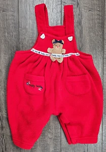 Baby Girl Clothes Baby Headquarters 3-6 Month Red Fleece Bear Overalls - Picture 1 of 3