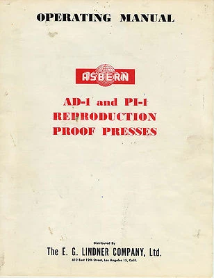 Asbern 15x23 ProofPress AD-1 PI-1 PRINTING PRESS OPERATORS MANUAL PDF - Image 1 of 2