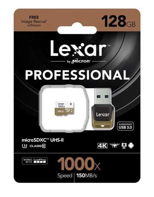 Lexar 128GB 1000x Micro SD SDHC 150MB/s C10 UHS-I USB3.0 Card Reader GoPro 4K - Image 1 of 1