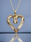 10K Yellow Gold  Baguette Diamond Open Heart Gift Necklace Pendant W/ 19” Chain