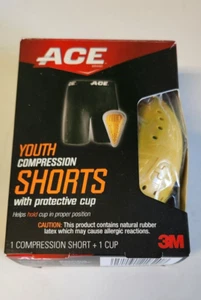 * ACE *YOUTH COMPRESSION BLACK  SHORTS WITH PROTECTICE CUP FOR SPORTS * - Picture 1 of 5
