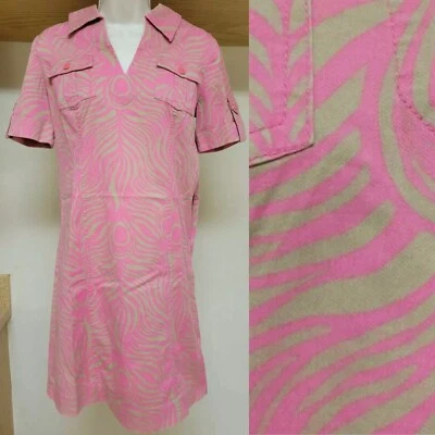 De Colección Lilly Pulitzer Rosa Cebra Rayas Cuello Túnica Camisa Vestido Safari Preppy 0 Foto 1 de 4
