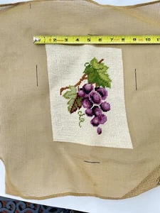 Vintage Completed Crewel Bucilla Needlework Needlepoint Grapes Cottage Core Wine - Picture 1 of 3