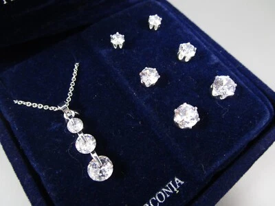 NOS New in Box DANECRAFT Clear CZ Pendant Necklace 3 Pairs Earrings SET - Image 1 of 4