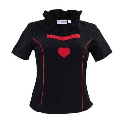 Trachtenbluse Dirndlbluse Trachten Bluse Damen  Schwarz Herz Rot tailliert - Bild 1 von 4