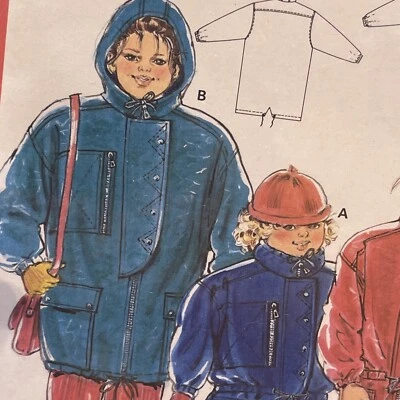 UNCUT Vintage Burda 6175 Sz 3 4 6 7 10 Kids Hooded Long Warm Winter Jacket - Image 1 of 4