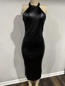 faux leather dress xl Women Bodycon Black Sleeveless long Sexy - Picture 1 of 6