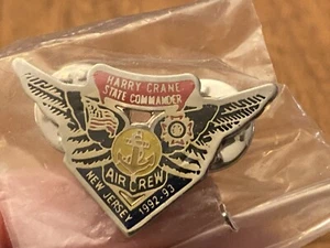 Vintage "VFW - NJ State Commander Harry Crane Air Crew 92-93/NOS Lapel Pin - Picture 1 of 4