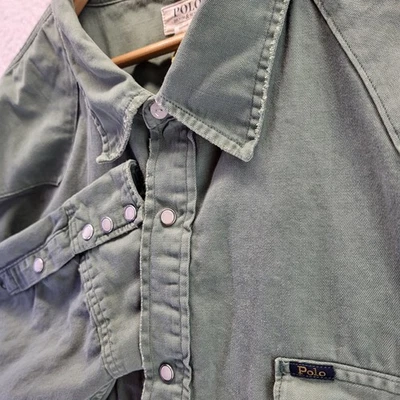 Polo Ralph Lauren Shirt Mens 4XB Pearl Snap Western Green Canvas Denim & Supply - Image 1 of 4