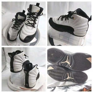 Size 3Y - Jordan 12 Retro Royalty Taxi (PS) 151186-170 Black On White Gold Trim - Picture 1 of 21