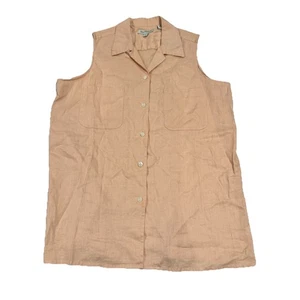 Ann Taylor Linen Sleeveless Top Womens Size M Peach Coral Lightweight Button Up - Picture 1 of 6